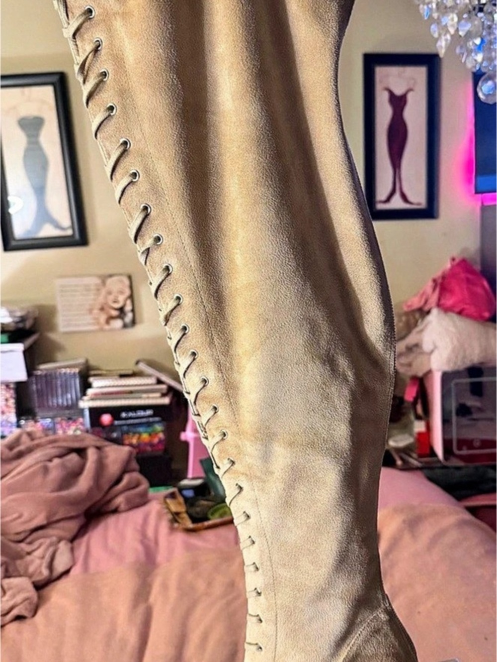ZiGi girl Suede Beige Lace-Up Over-the-Knee Boots